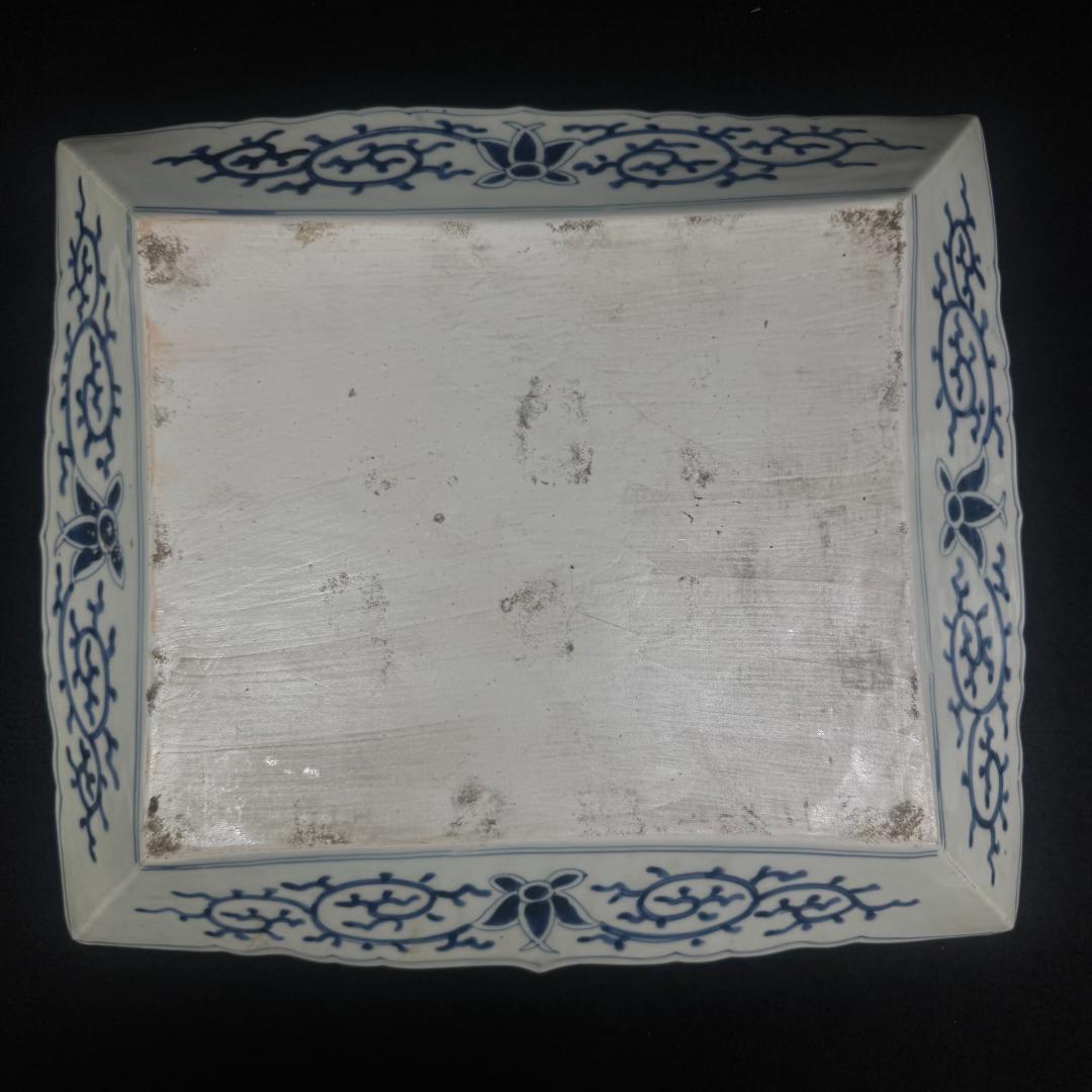 古伊万里 希少 角皿 染付松竹梅鶴亀紋絵飾り皿 手描き アンティーク 骨董