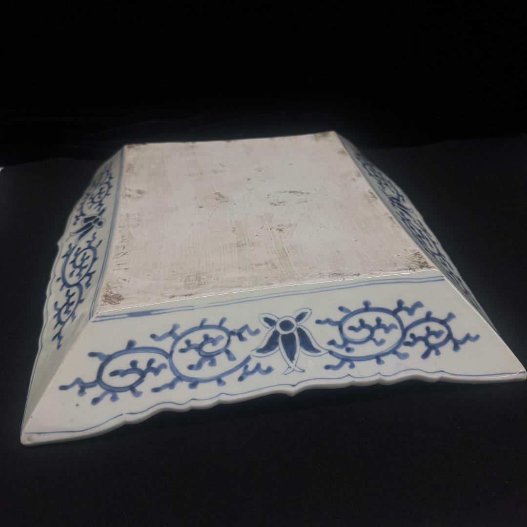 古伊万里 希少 角皿 染付松竹梅鶴亀紋絵飾り皿 手描き アンティーク 骨董