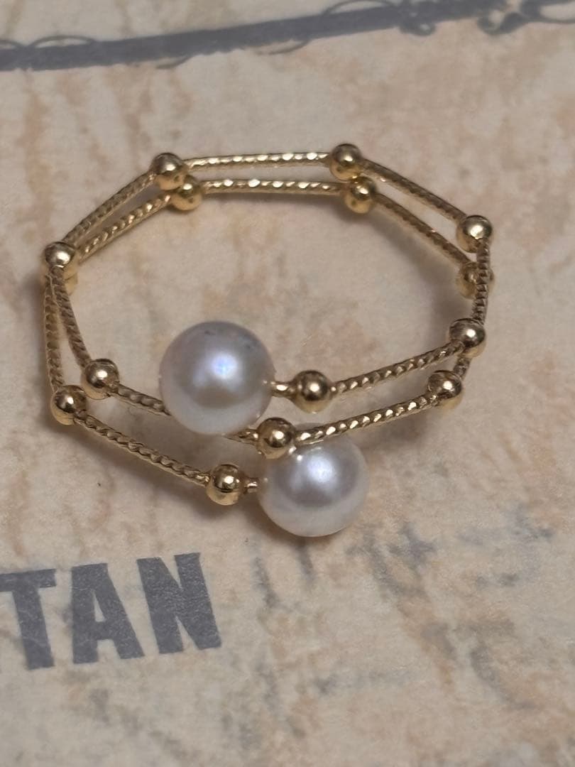 k18 イエローゴールドアコヤパールフリーリング11号ぐらいです