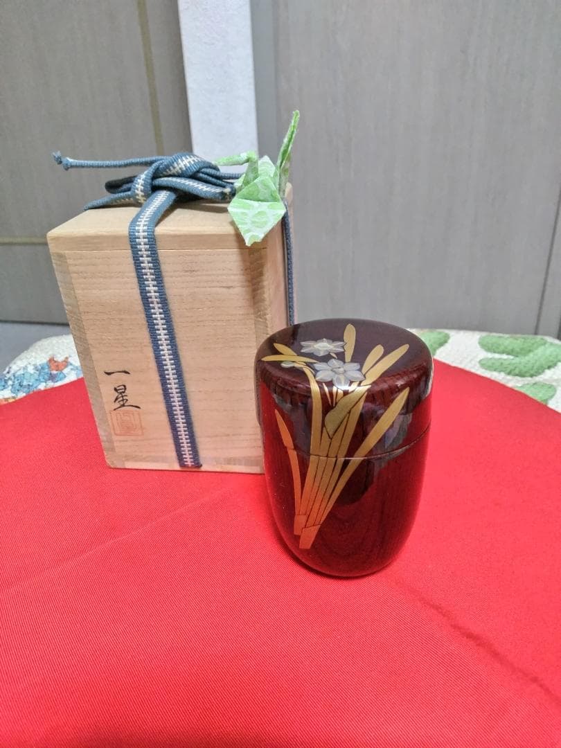 お値下げ茶道具　 長棗欅目水仙螺鈿一星作美品