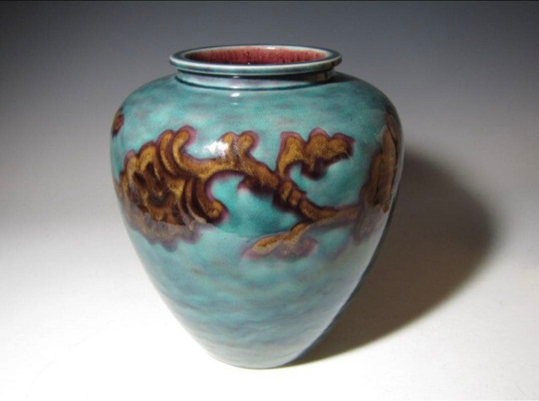 二代 徳田八十吉 源厚燿変花瓶 美しい色彩の逸品！7769