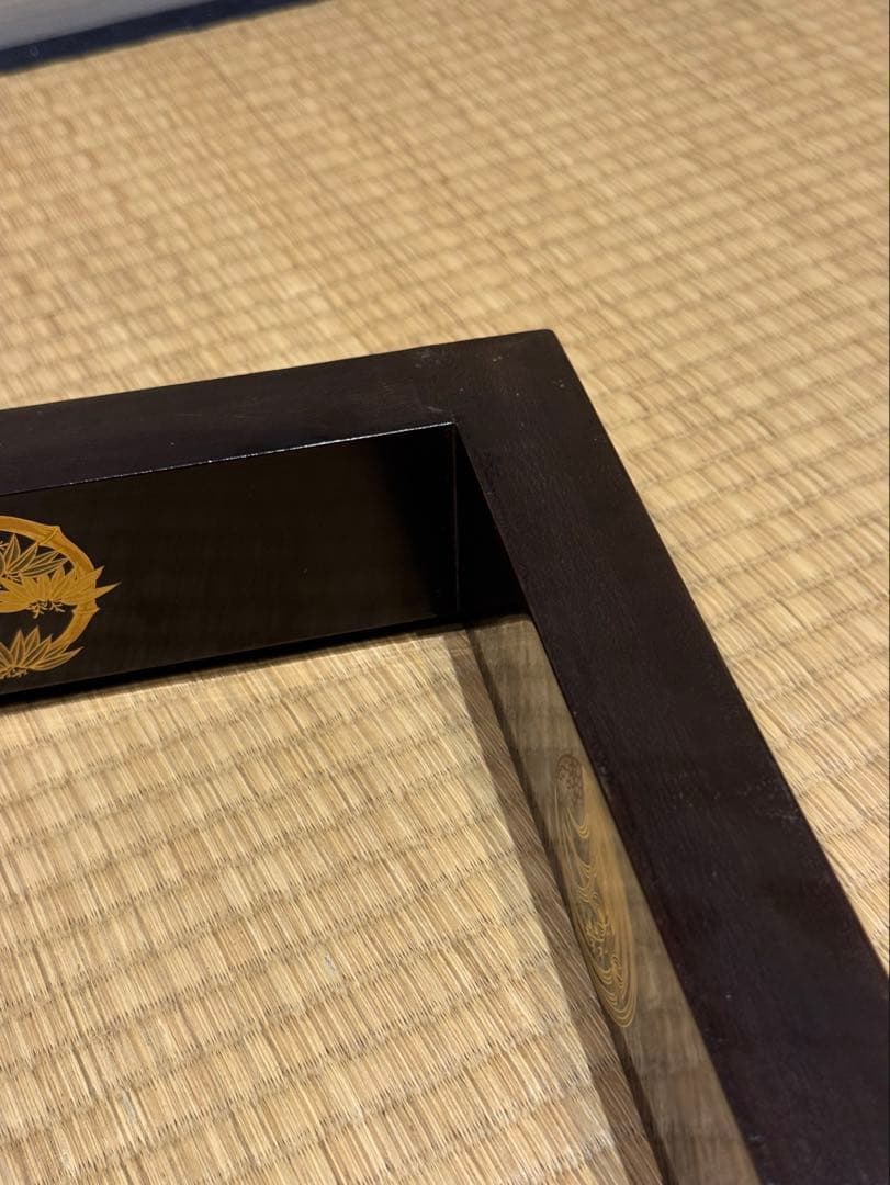 林哲山 花丸蒔絵 炉縁 共箱 木製漆器 茶道具