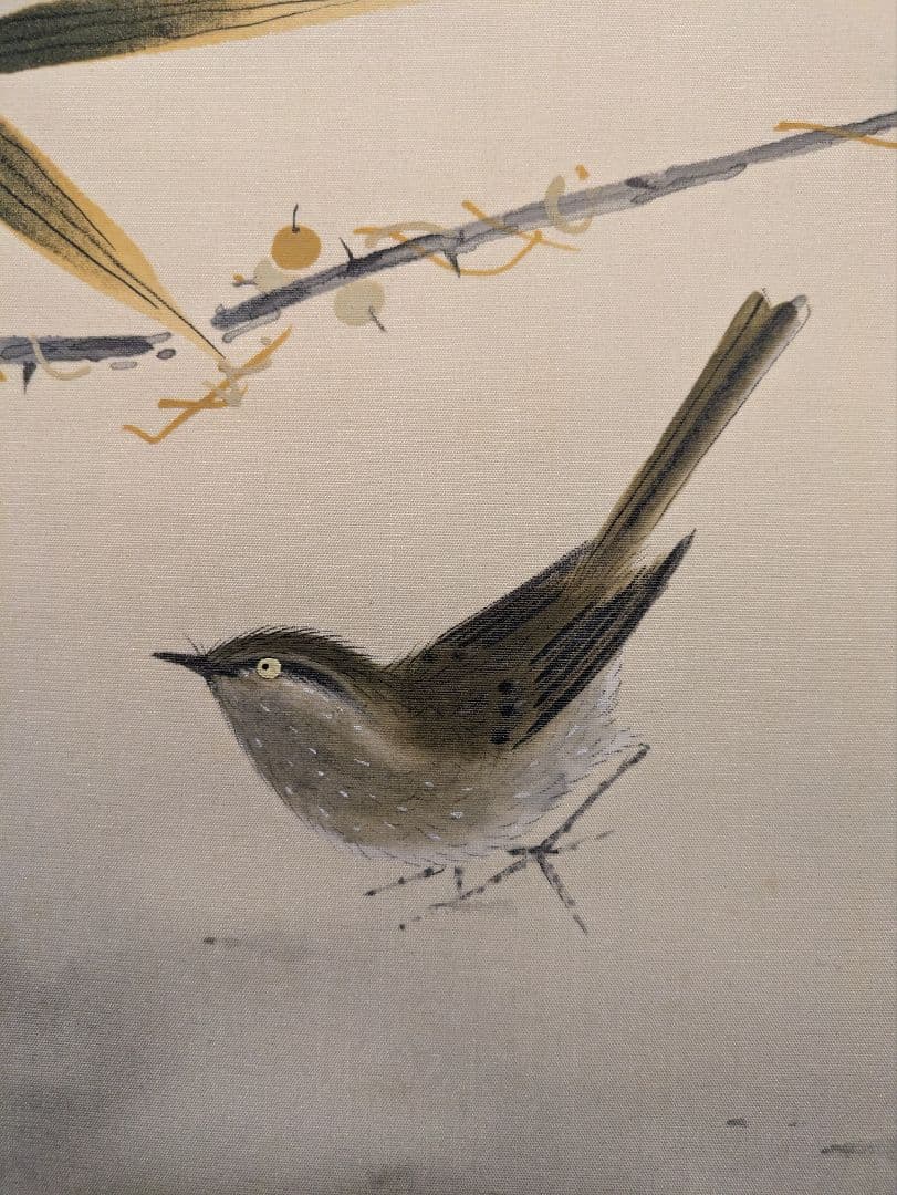 田中案山子/笹に鳥　肉筆　掛軸