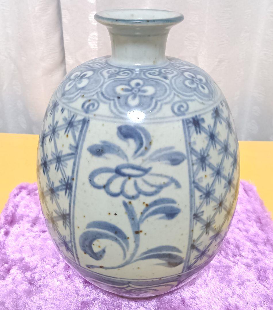 骨董品　萬古焼　華器　岸園山　花瓶　花器　花生　花入　呉須模様