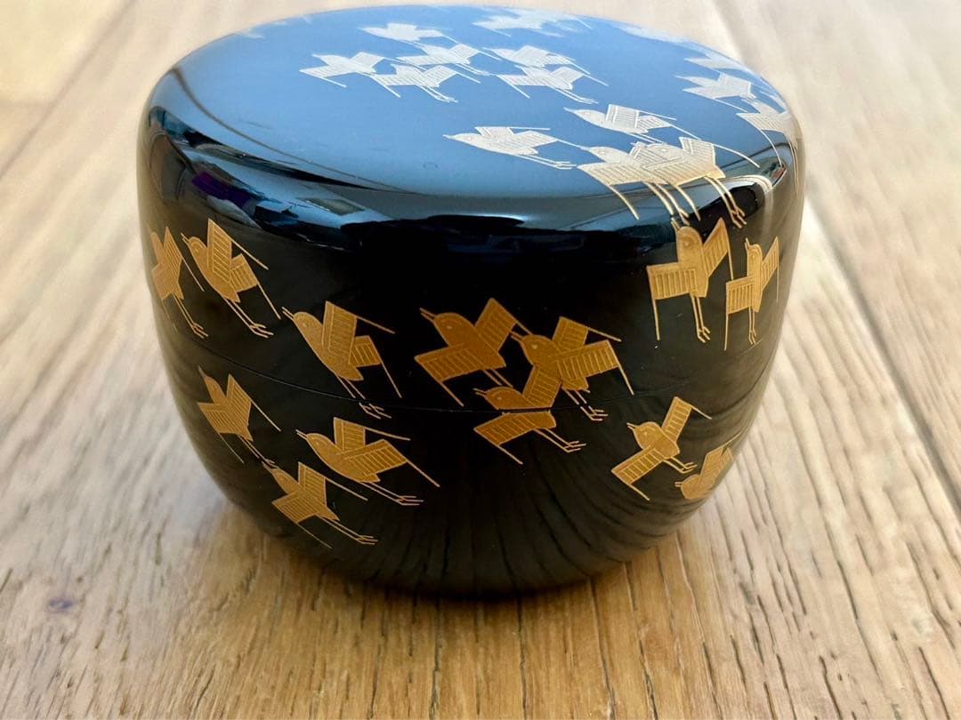 状態良好　田崎昭一郎作品　千鳥蒔絵平棗　天然木　漆器