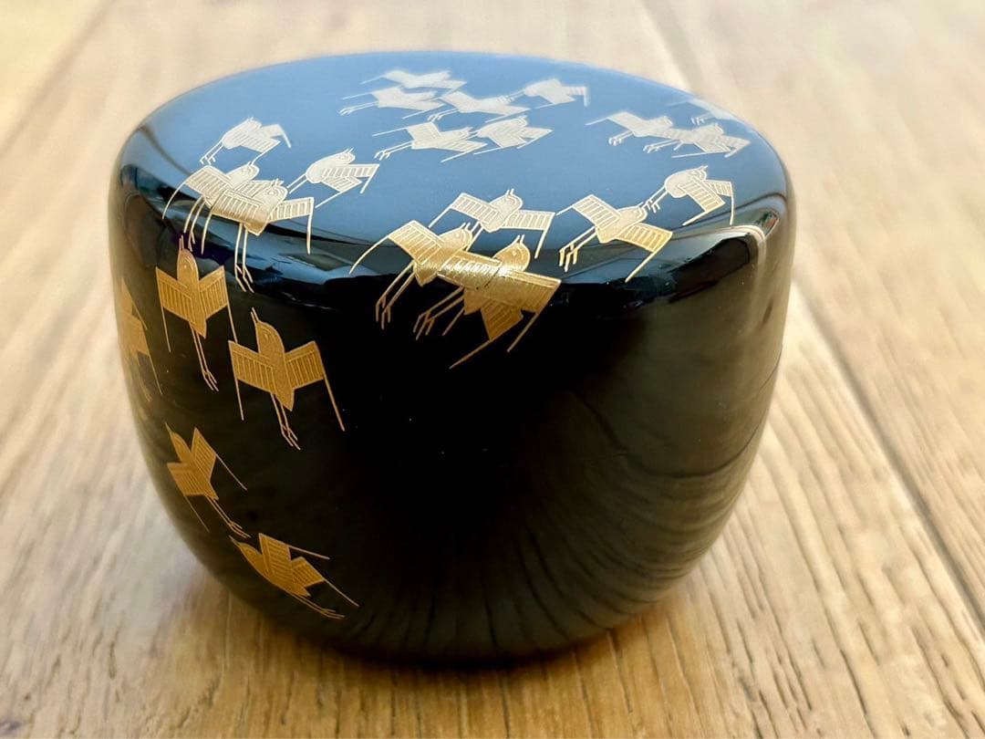 状態良好　田崎昭一郎作品　千鳥蒔絵平棗　天然木　漆器