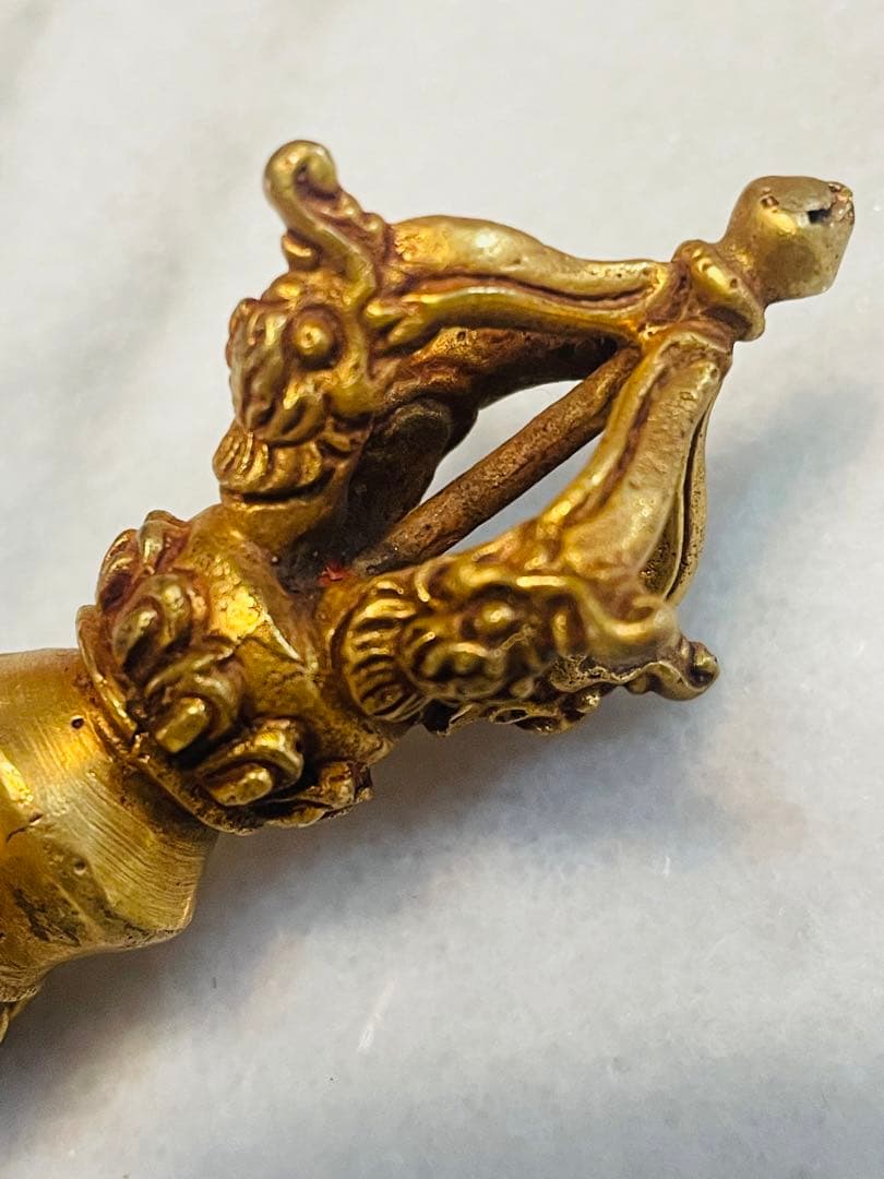 チベット密教 新品 プルパ 金メッキ　龍　金剛杵　約12センチ 594