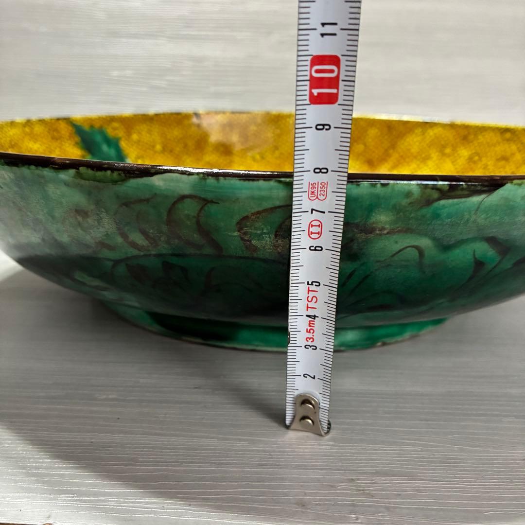 飾皿　大皿　青手　九谷　角福　絵皿　花鳥図　陶器皿　飾鉢　約31㌢