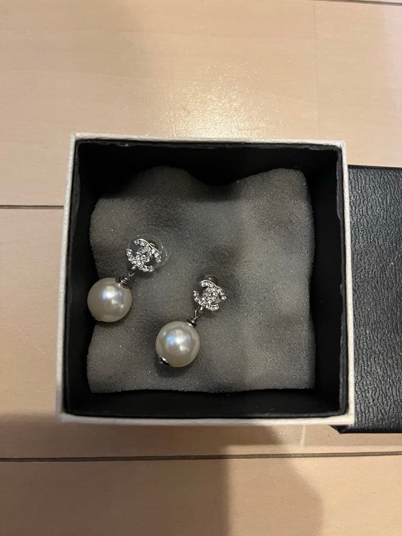 正規品　CHANEL パールドロップピアス　ストーン　ココマーク　パール