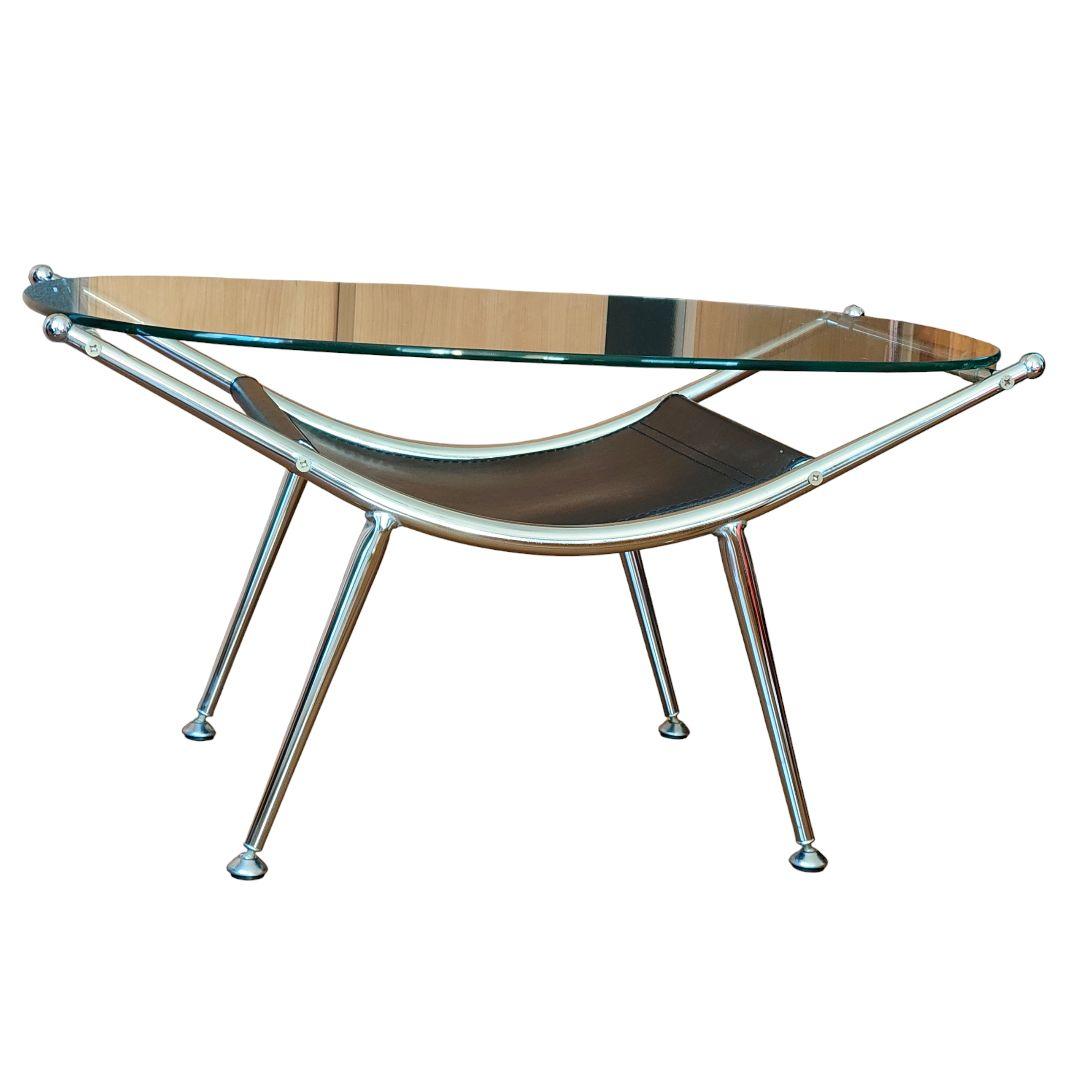 北欧レトロ ミッドセンチュリー スペースエイジ　楕円 ガラステーブル 強化ガラス