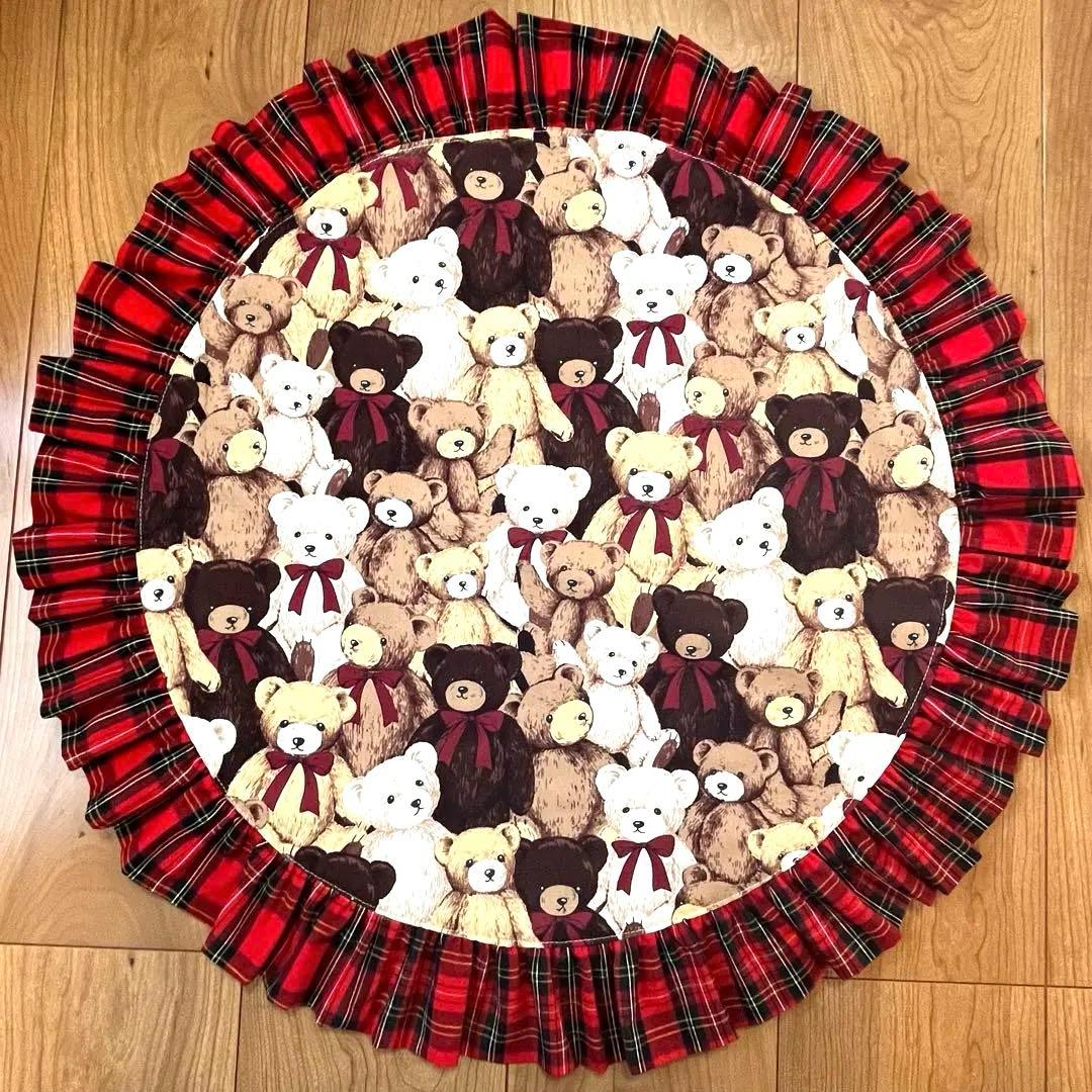 1253.カフェマットL61 くまタータンチェック　リバーシブルハンドメイド犬服