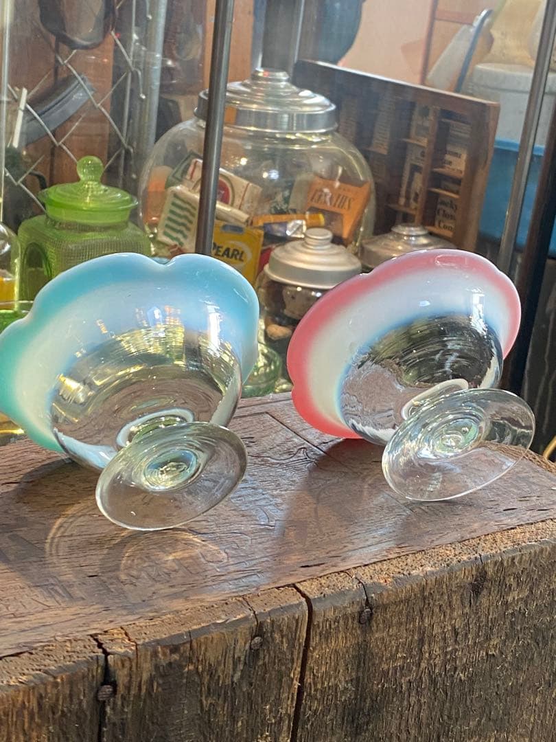 専用です。大正〜昭和初期　氷コップ　乳白色　赤と青　セット