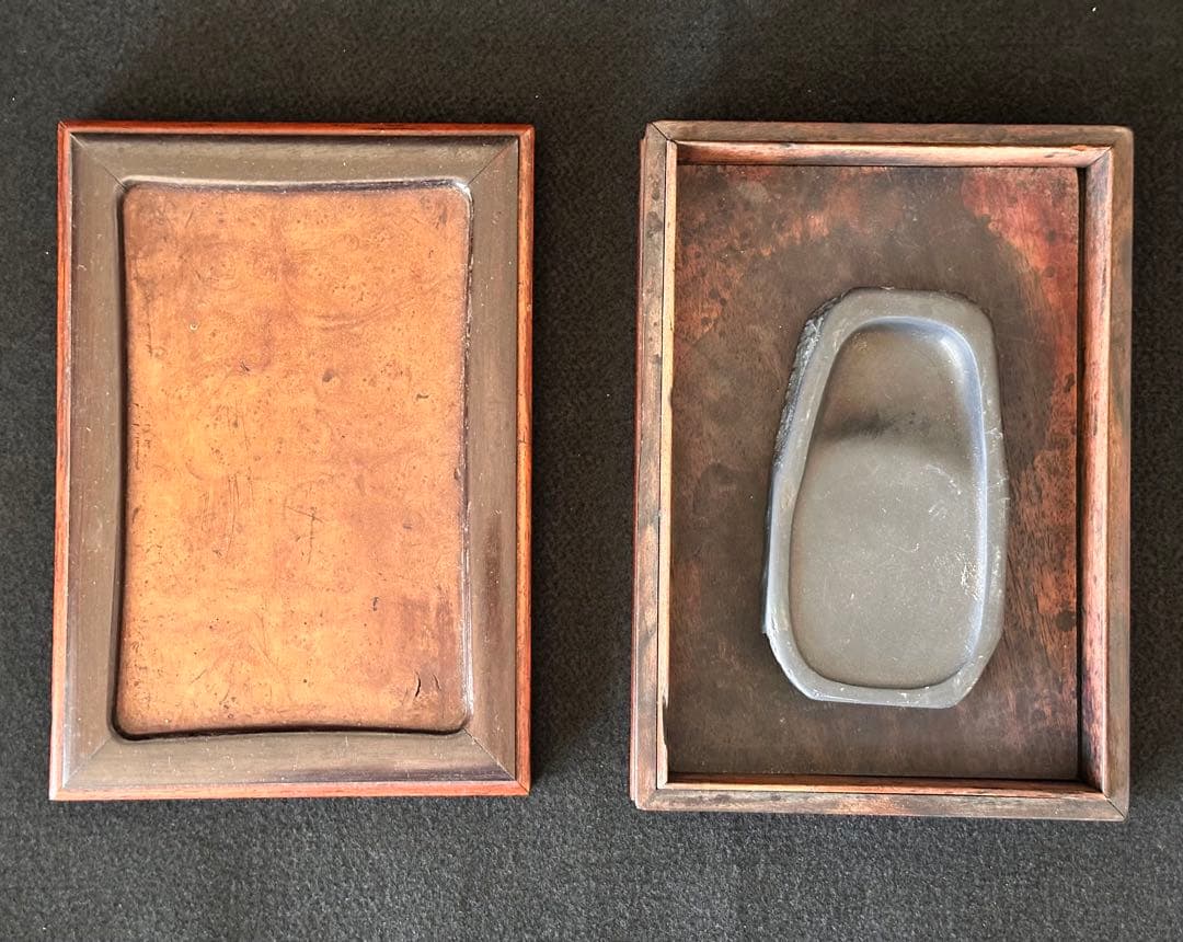 書道具 唐木花梨瘤杢硯箱 画家辻口南華愛用の雨畑硯付　唐木硯箱　硯筥 書道道具