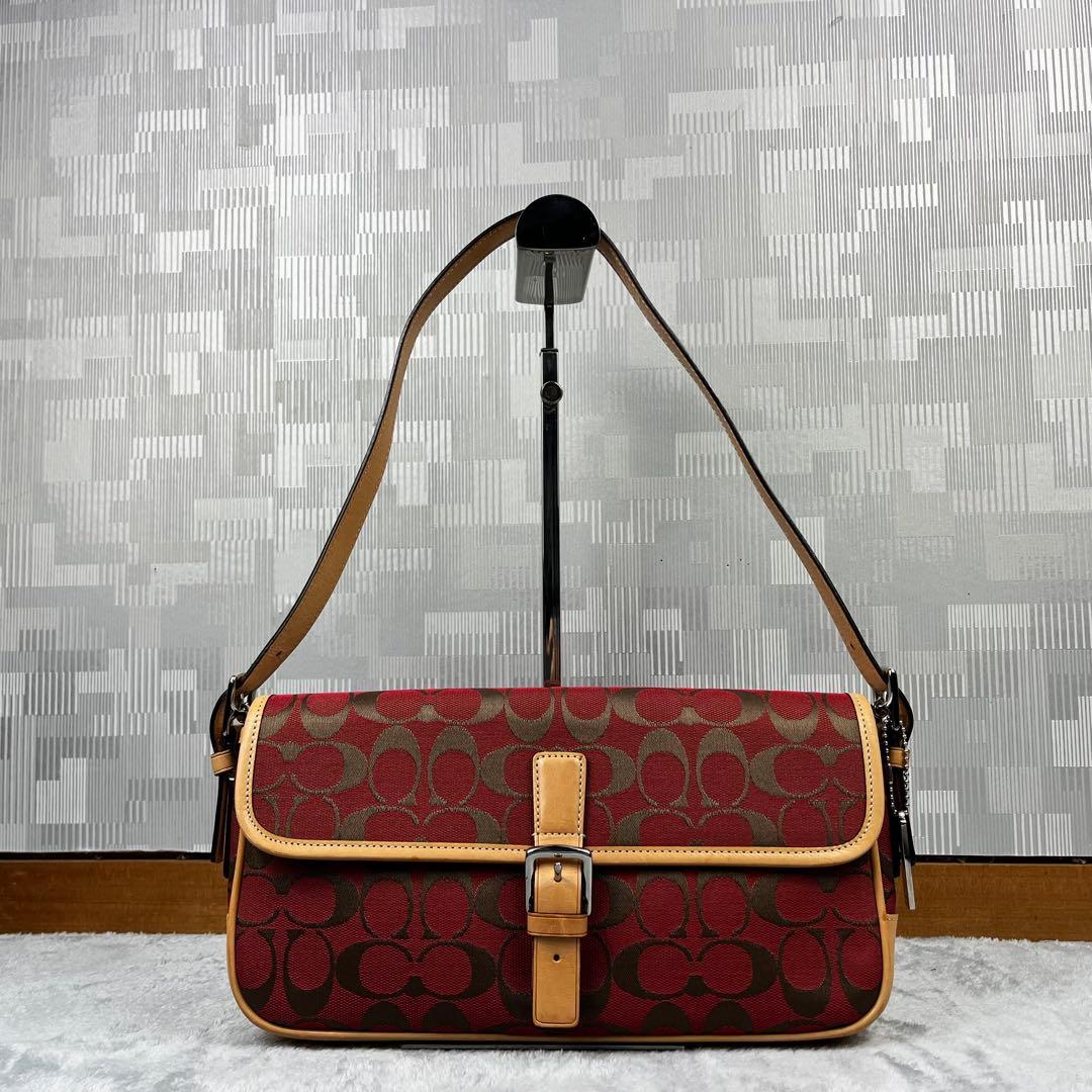 バッグ Coach Signature Clip Flap Red Bag