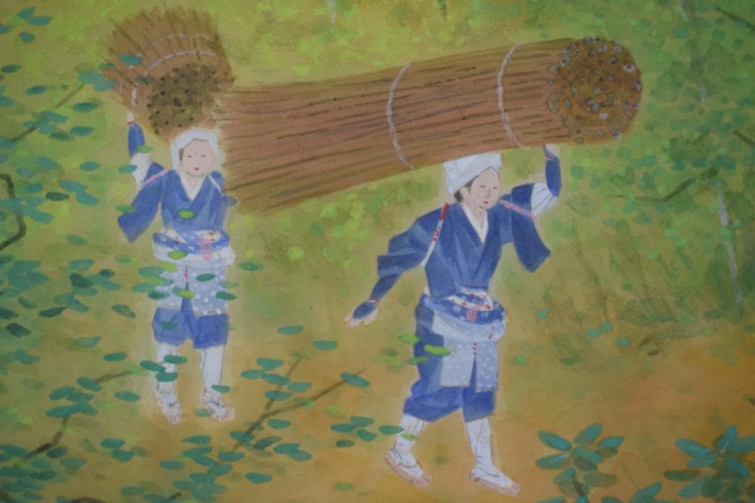 【真作】高木富三/洛北大原女図/青緑山水図/マクリ/掛軸☆宝船☆Y-923　JM