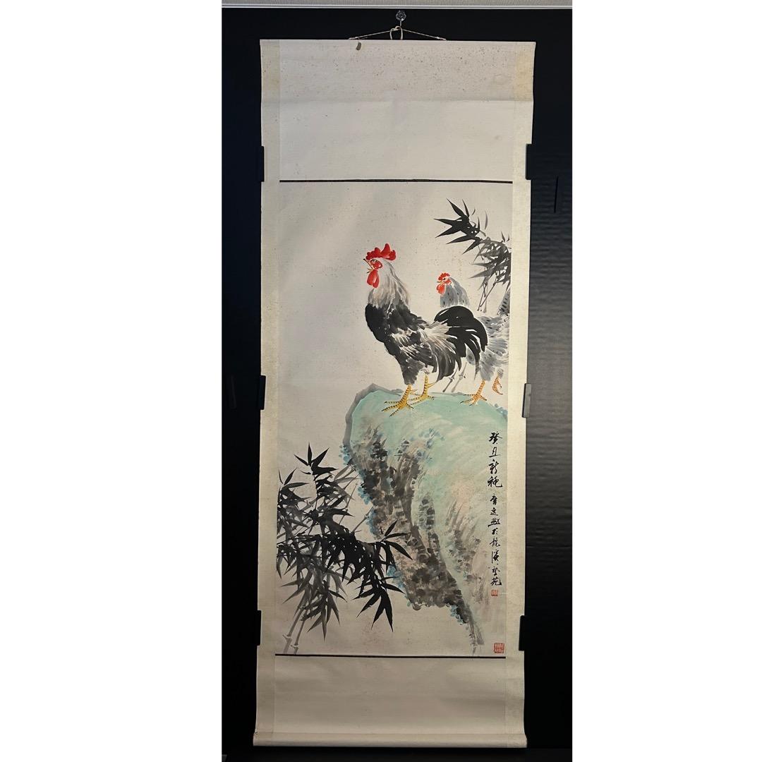 模写 唐逸 鶏図 掛軸 QS-6