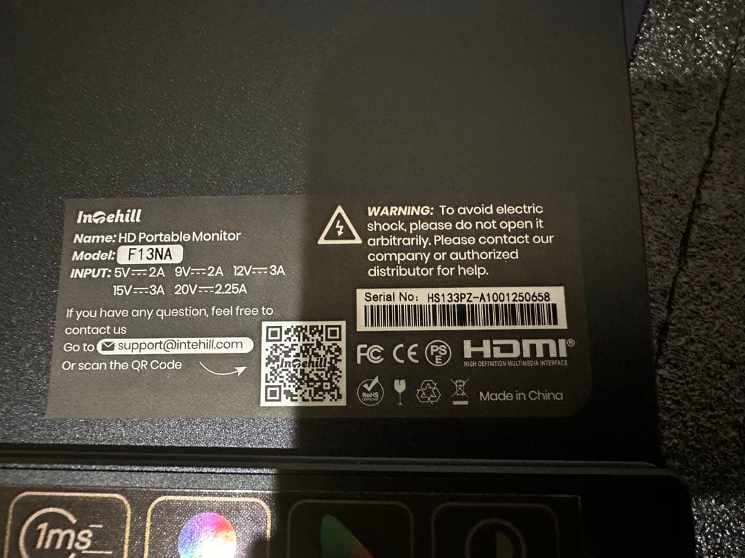 Intehill 有機ELモバイルモニター F13NA