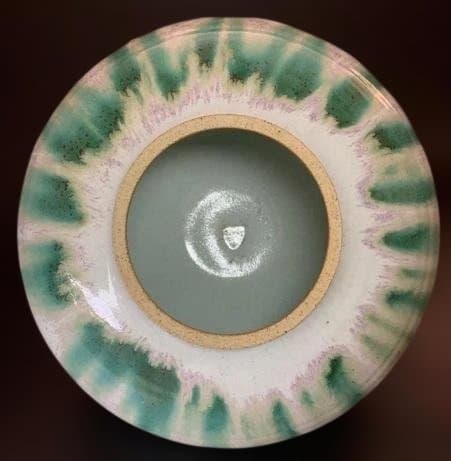 会津本郷焼 宗像窯 七代目 宗像亮一 大作 土灰白釉青流 蓋付 飾り壺