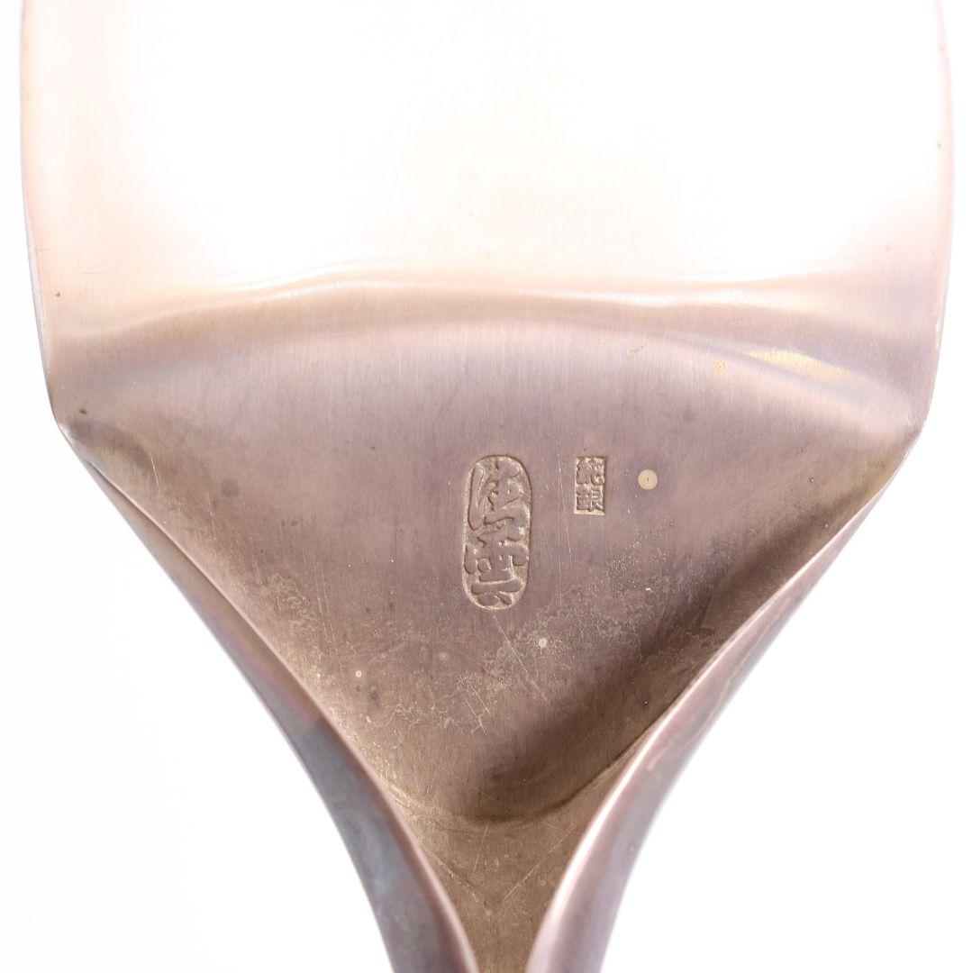 木村清雲造 鵬雲斎好写 南鐐瑞雲象嵌入炉用灰匙 純銀製約65g 茶道具　V303