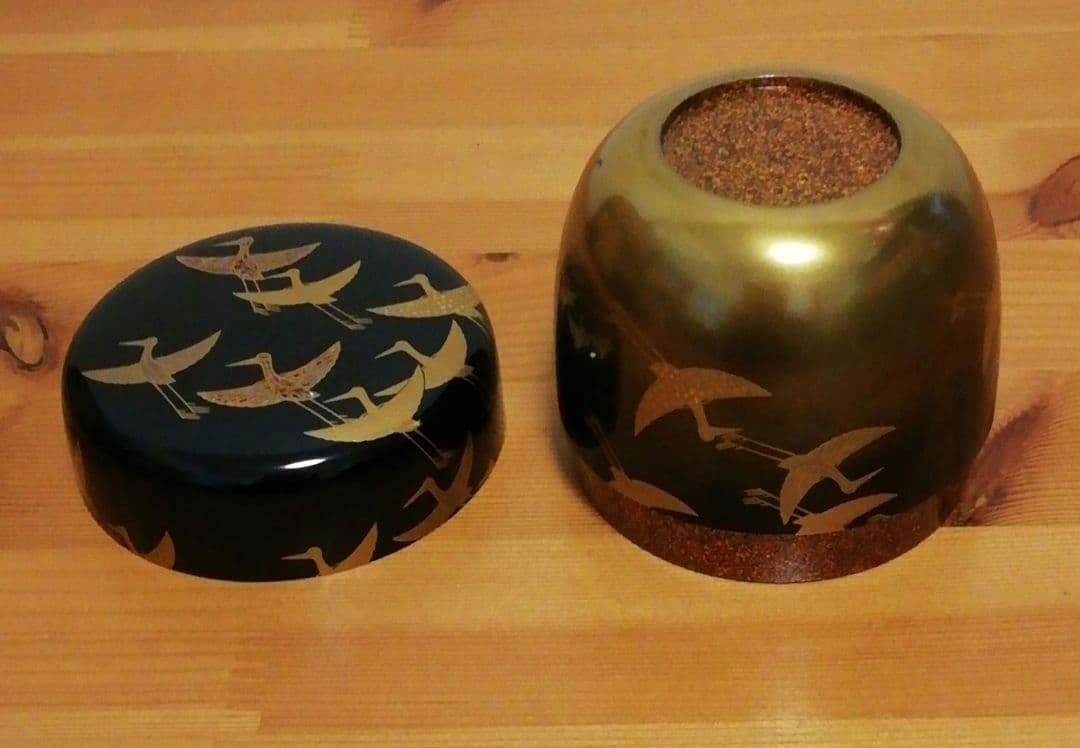 尋牛斎書付　松寛作　郡鶴　蒔絵　梨地　棗　共箱　茶道具