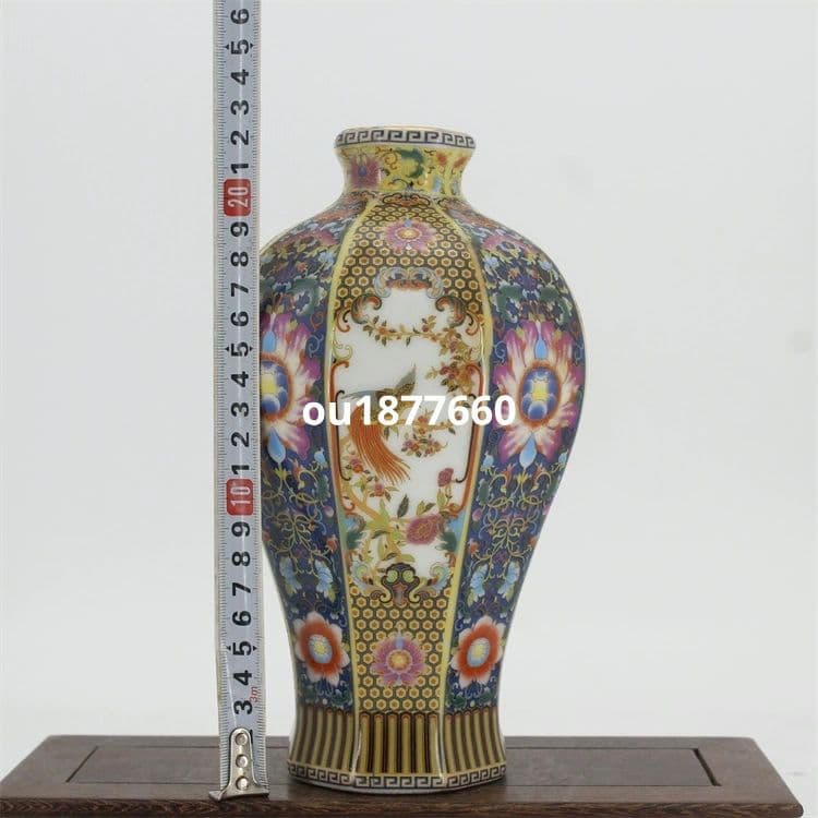 琺瑯彩花鳥八方梅瓶 景徳鎮 陶磁器 装飾品 現代工芸品 美術品 置物