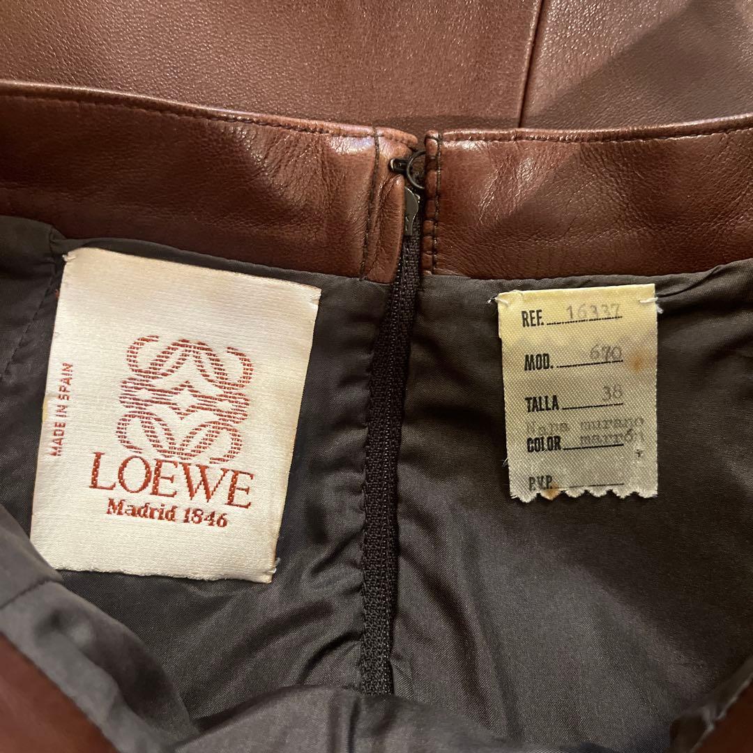 ロエベ　ブラウン　ラムレザー タイトスカート ひざ丈　サイズ38