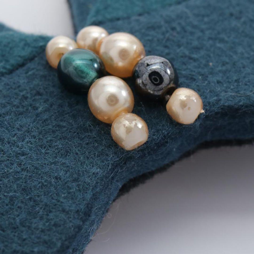 【極美品】CHANEL ブローチ グリーン ココマーク リボン パール フェルト