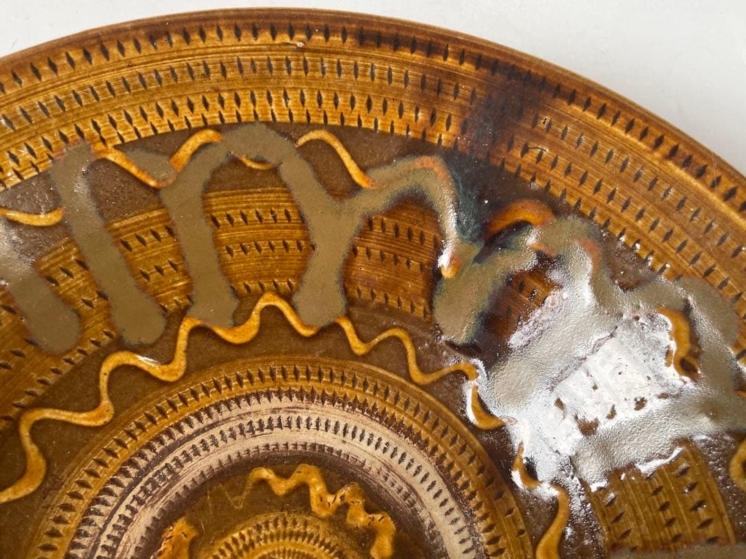 民芸　民藝　手仕事　大分県　小鹿田焼　飛び鉋　深皿　大皿　鉢　飴釉　流し掛け