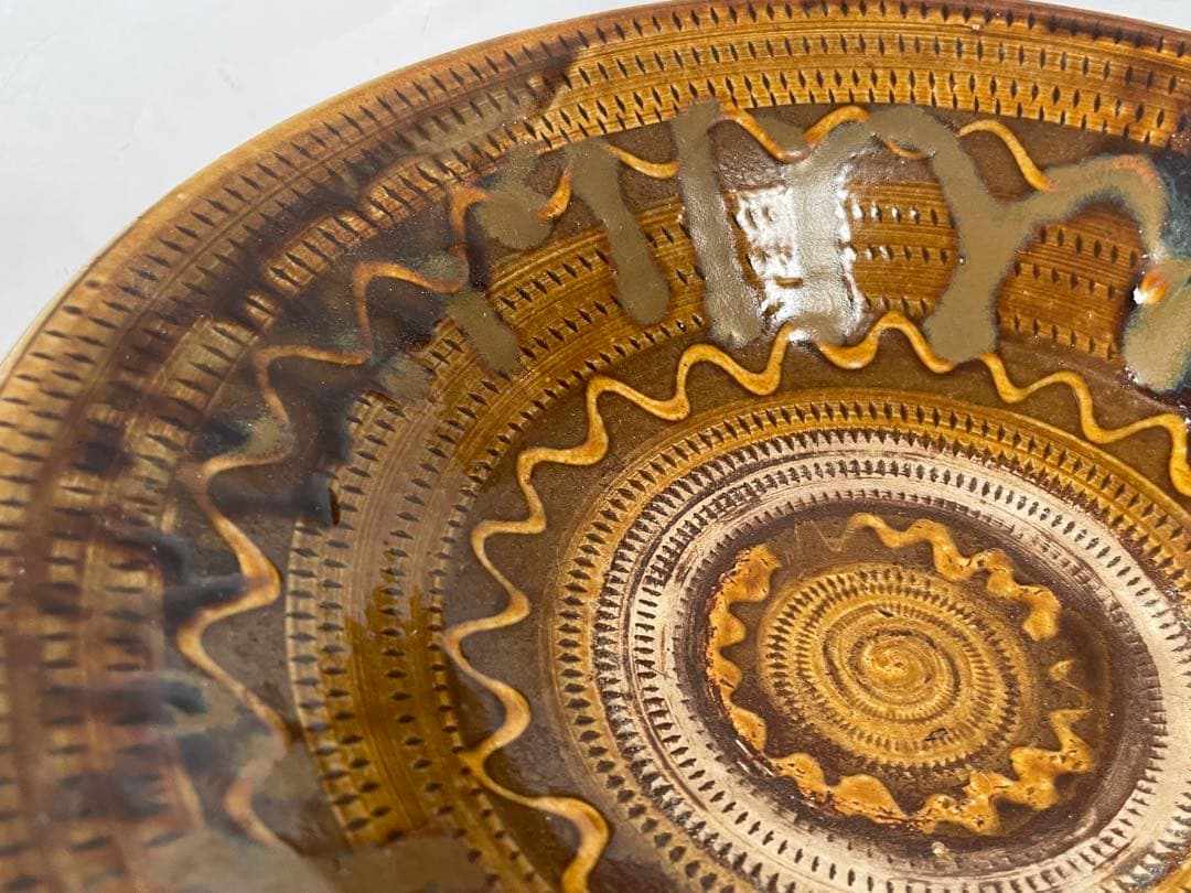 民芸　民藝　手仕事　大分県　小鹿田焼　飛び鉋　深皿　大皿　鉢　飴釉　流し掛け