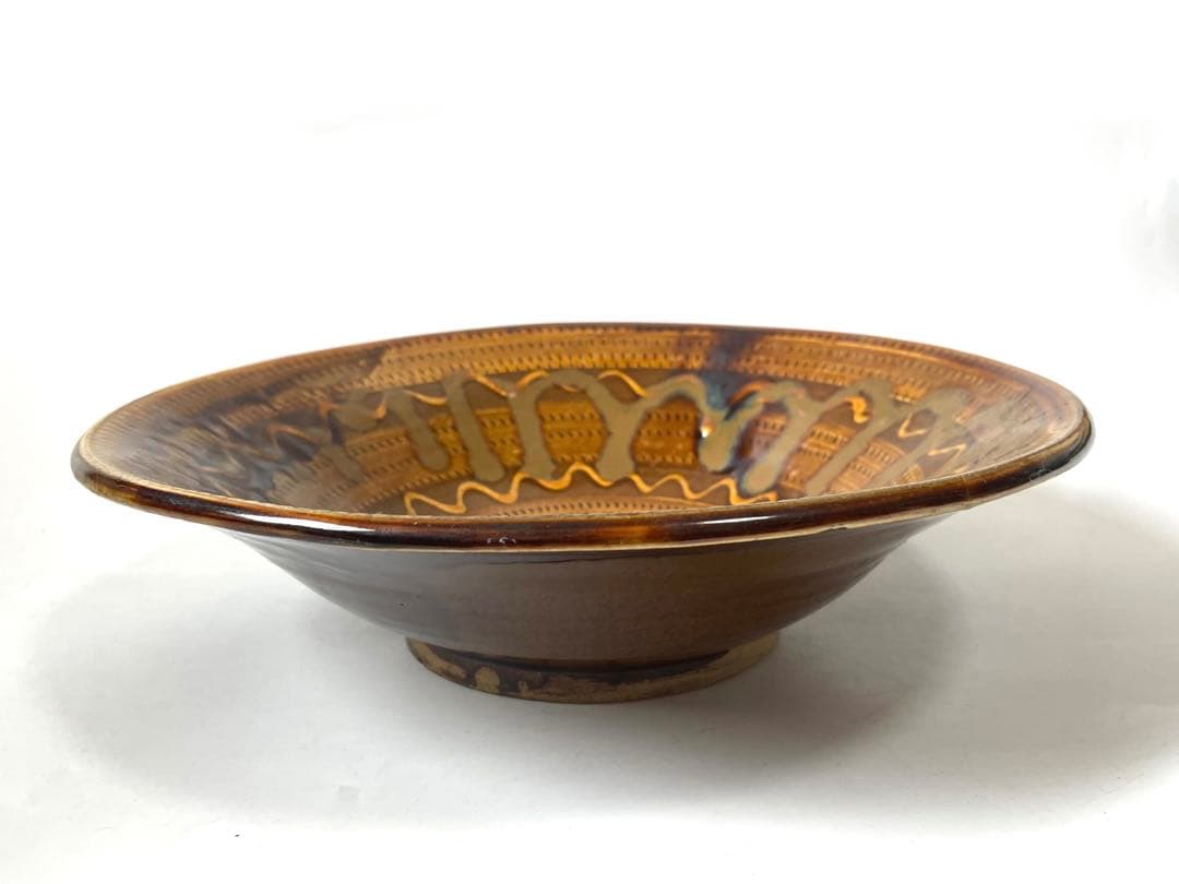 民芸　民藝　手仕事　大分県　小鹿田焼　飛び鉋　深皿　大皿　鉢　飴釉　流し掛け