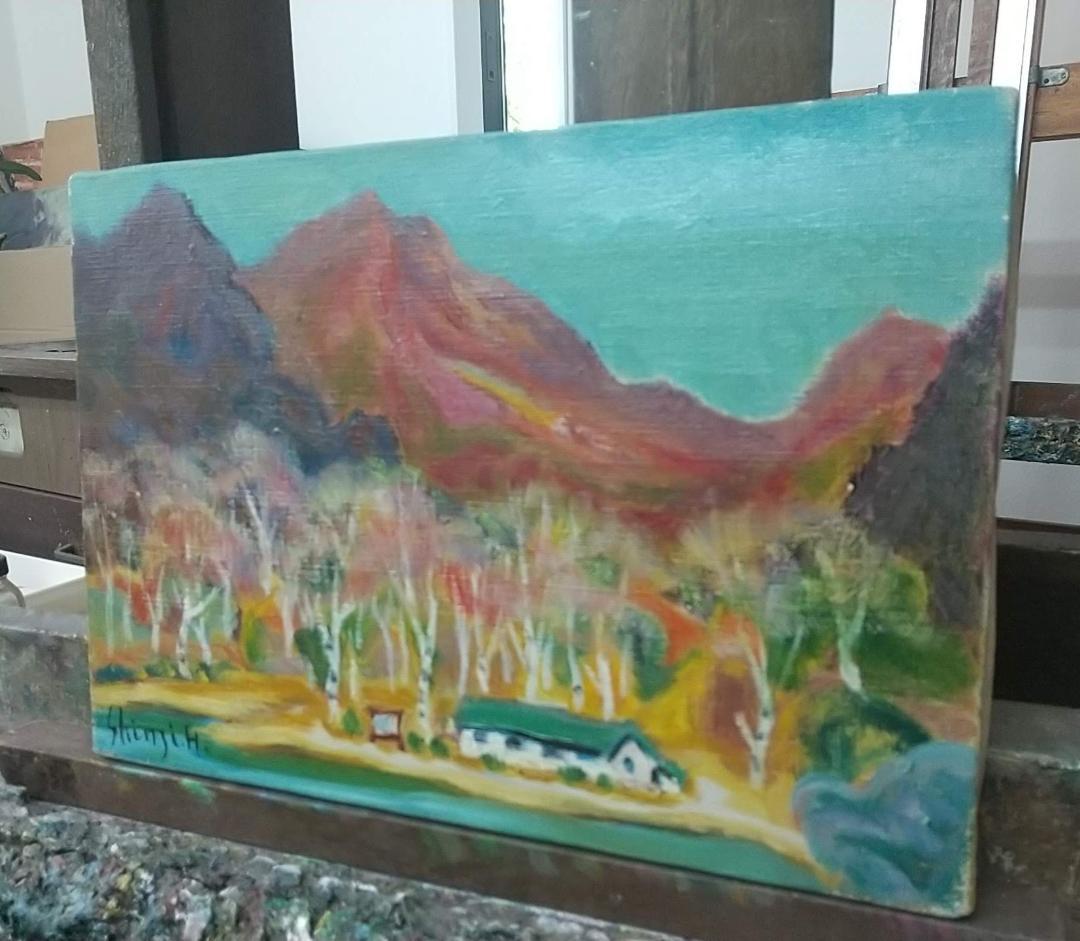 油絵 「奥日光」湯元 油彩画 絵画 F4 真作 風景画 アート