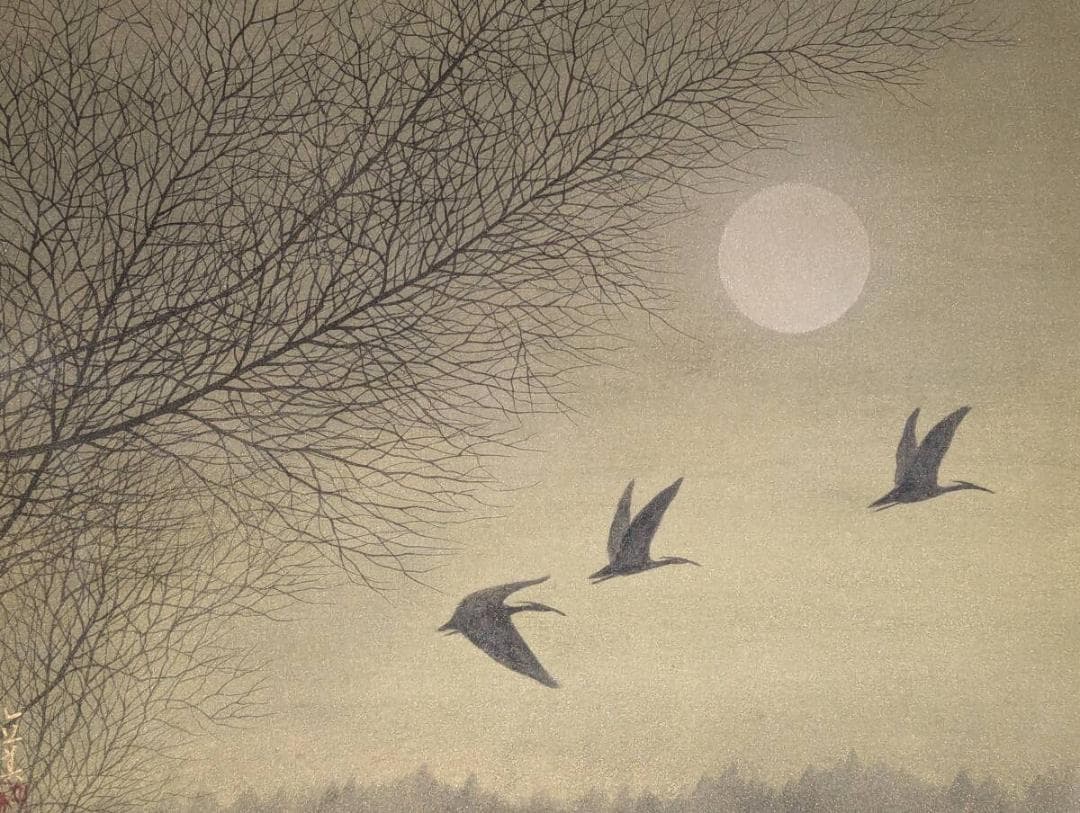 【真作】絵画　倉田立美　日本画10号　樹間　詩情あふれる一枚　箱入　W126