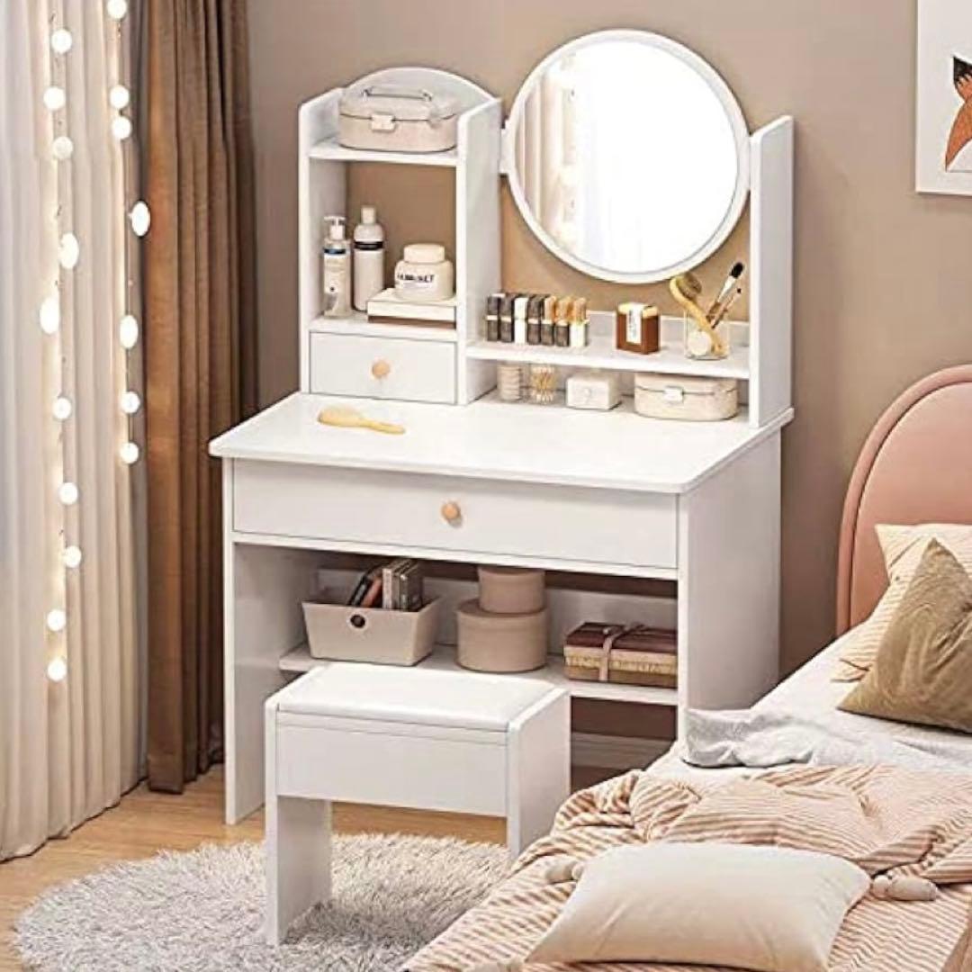 大人気❣️ドレッサー⭐️丸鏡 40奥行き x 60幅 x 119高さ　ホワイト