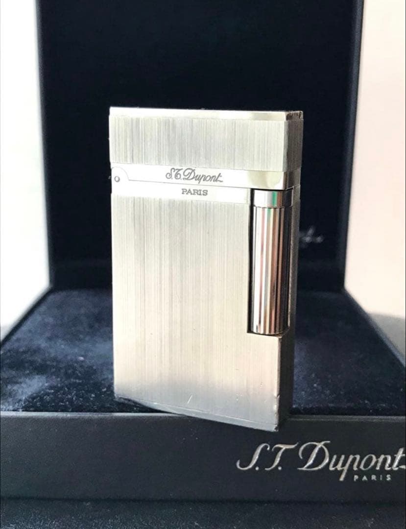 開閉音あり　快音キィーーン　デュポン　ガスライター　シルバー　ライン２