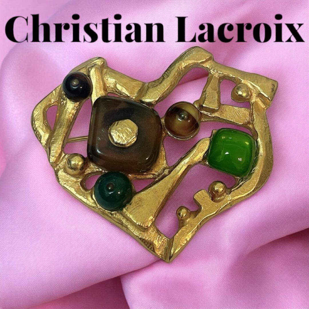 【美品★希少】クリスチャンラクロワ ブローチ ハート カラーストーン