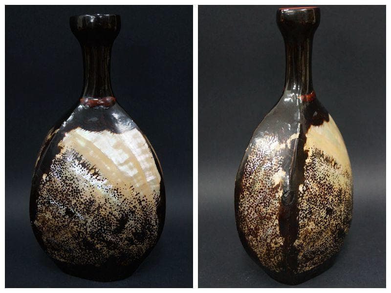 山中塗 柴岡籐泉造 貝徳利 螺鈿徳利 古玉盃 二点セット / 酒器