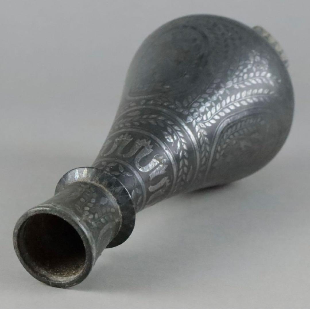 時代物 古銅 銀象嵌 水瓶 花器 花瓶 花入 骨董品 古美術品　花瓶　一輪挿し