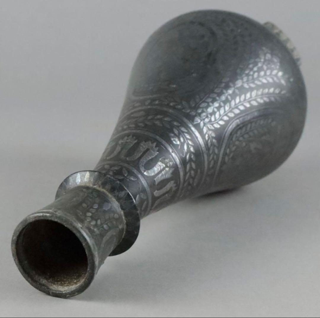 時代物 古銅 銀象嵌 水瓶 花器 花瓶 花入 骨董品 古美術品　花瓶　一輪挿し