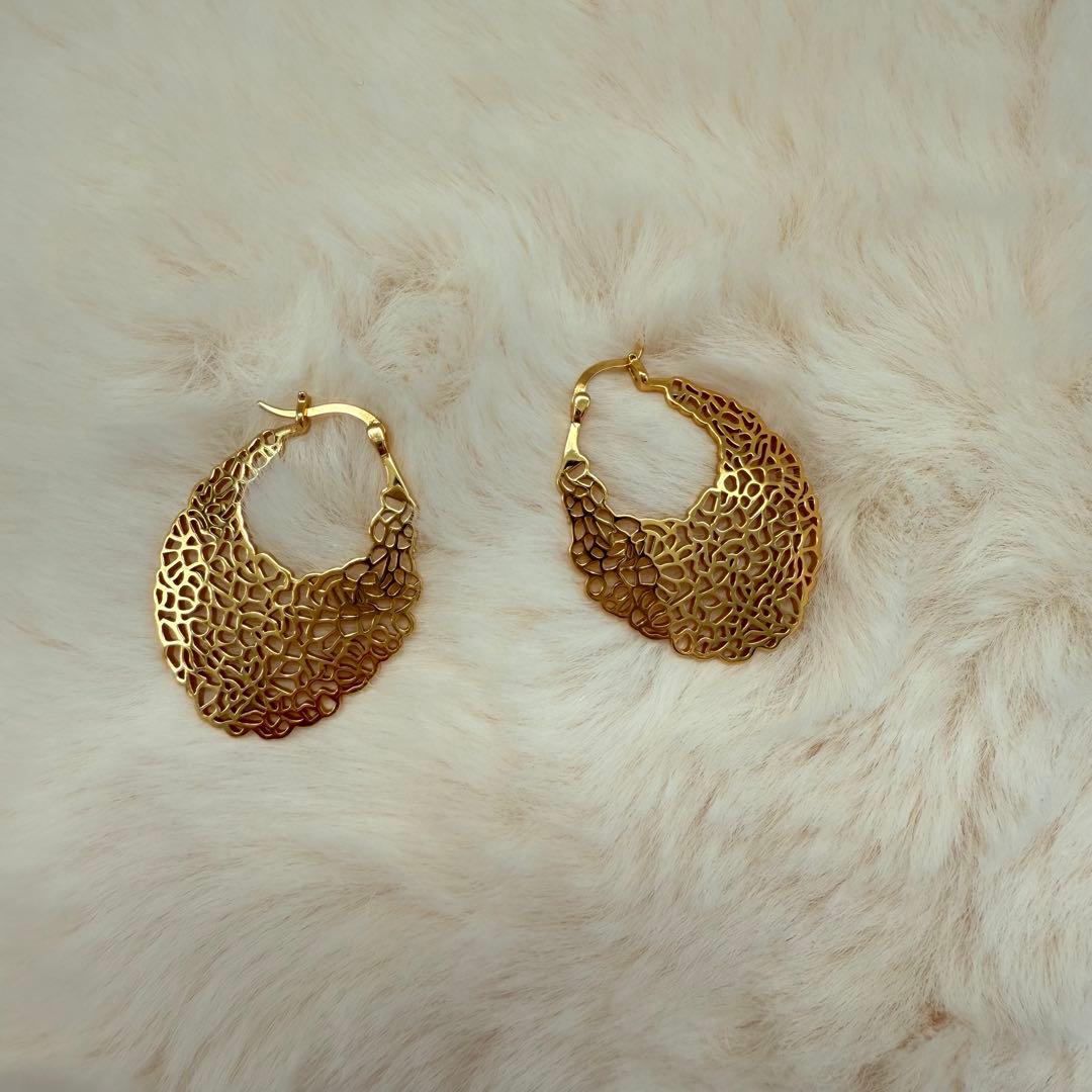 存在感抜群・希少デザイン　S925×18K フープピアス　大ぶり デザインピアス