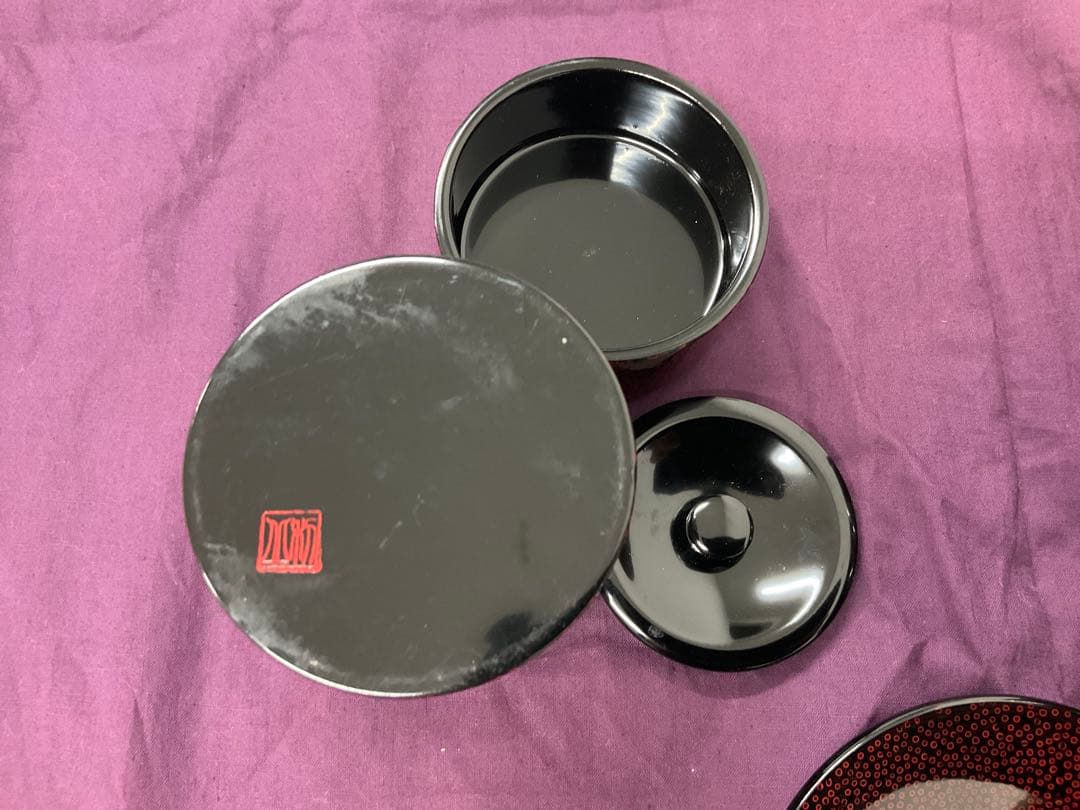 伝統工芸品　津軽塗　七々子塗　茶櫃セット　梅模様