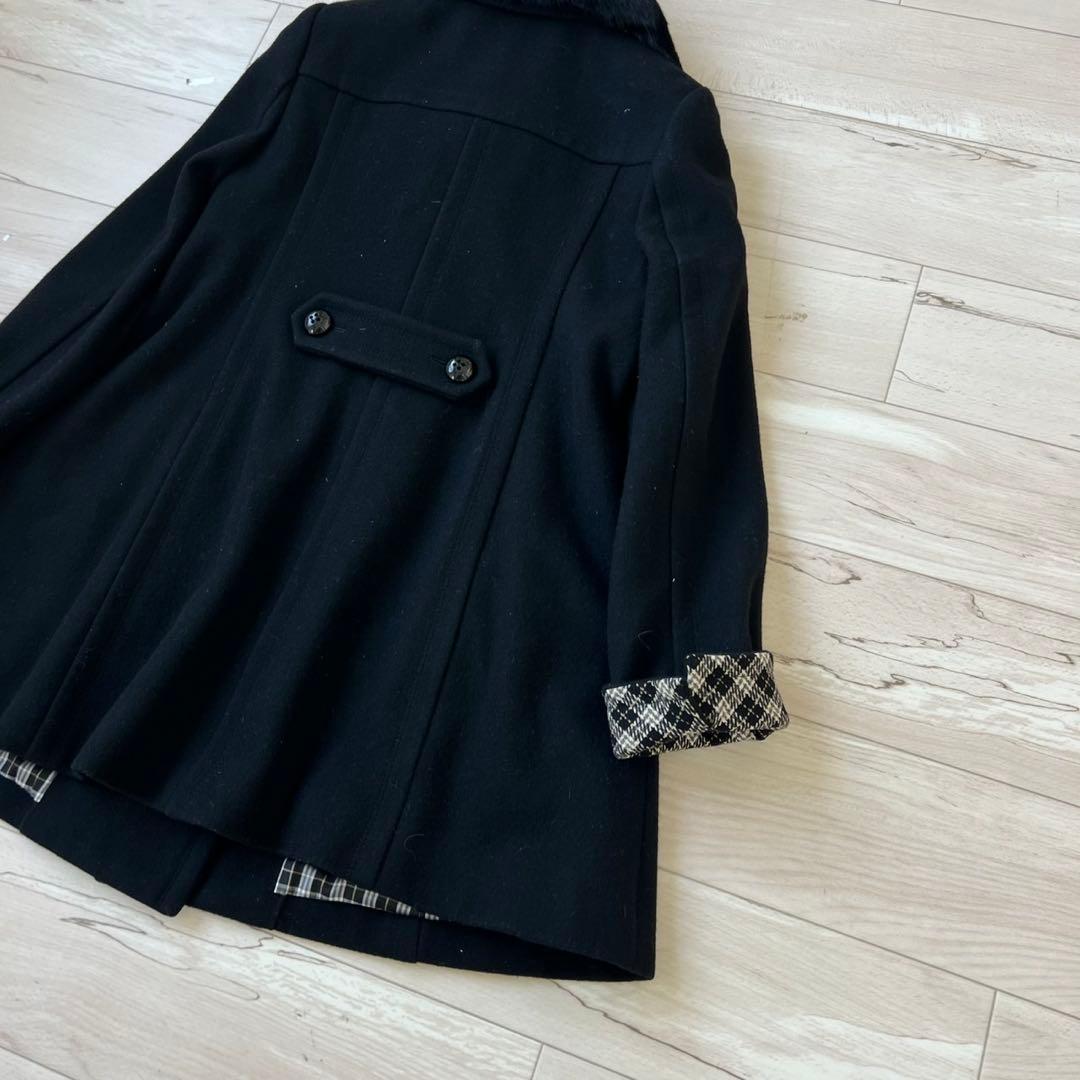 バーバリーブルーレーベル　ロングコート　ダブル　チェック　ラビット　2way