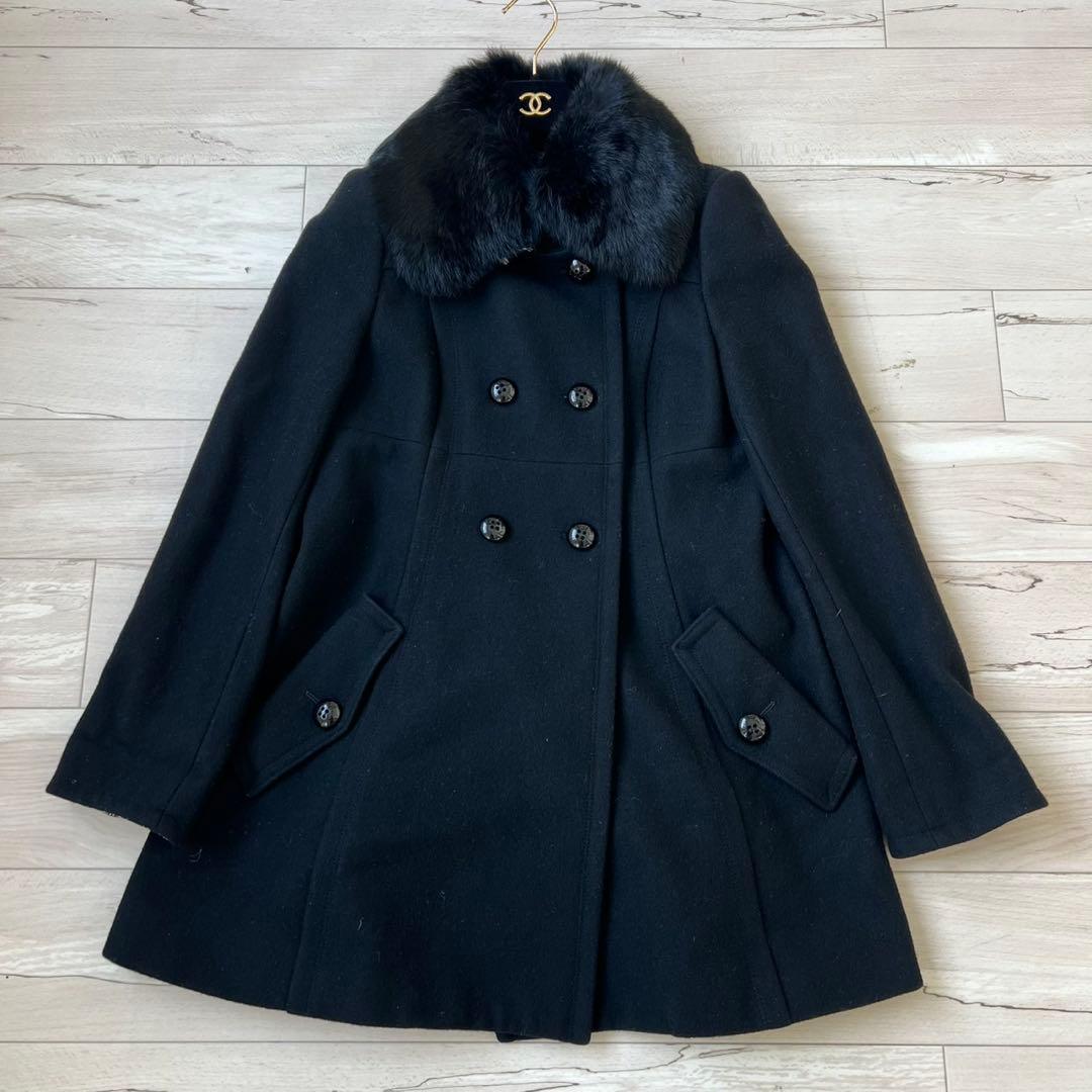 バーバリーブルーレーベル　ロングコート　ダブル　チェック　ラビット　2way