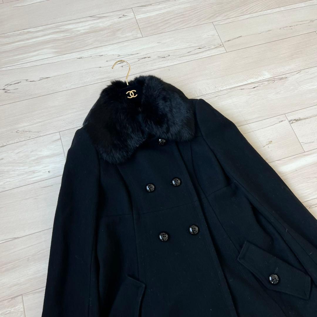 バーバリーブルーレーベル　ロングコート　ダブル　チェック　ラビット　2way