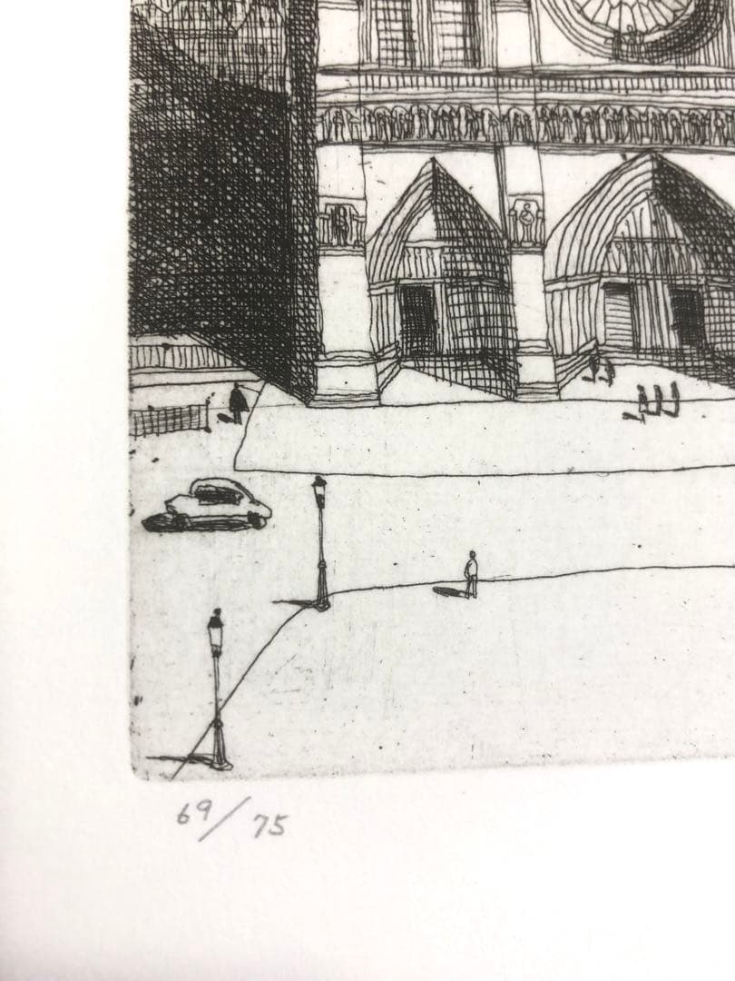 風間完 銅版画「ノートルダム寺院」額装済み