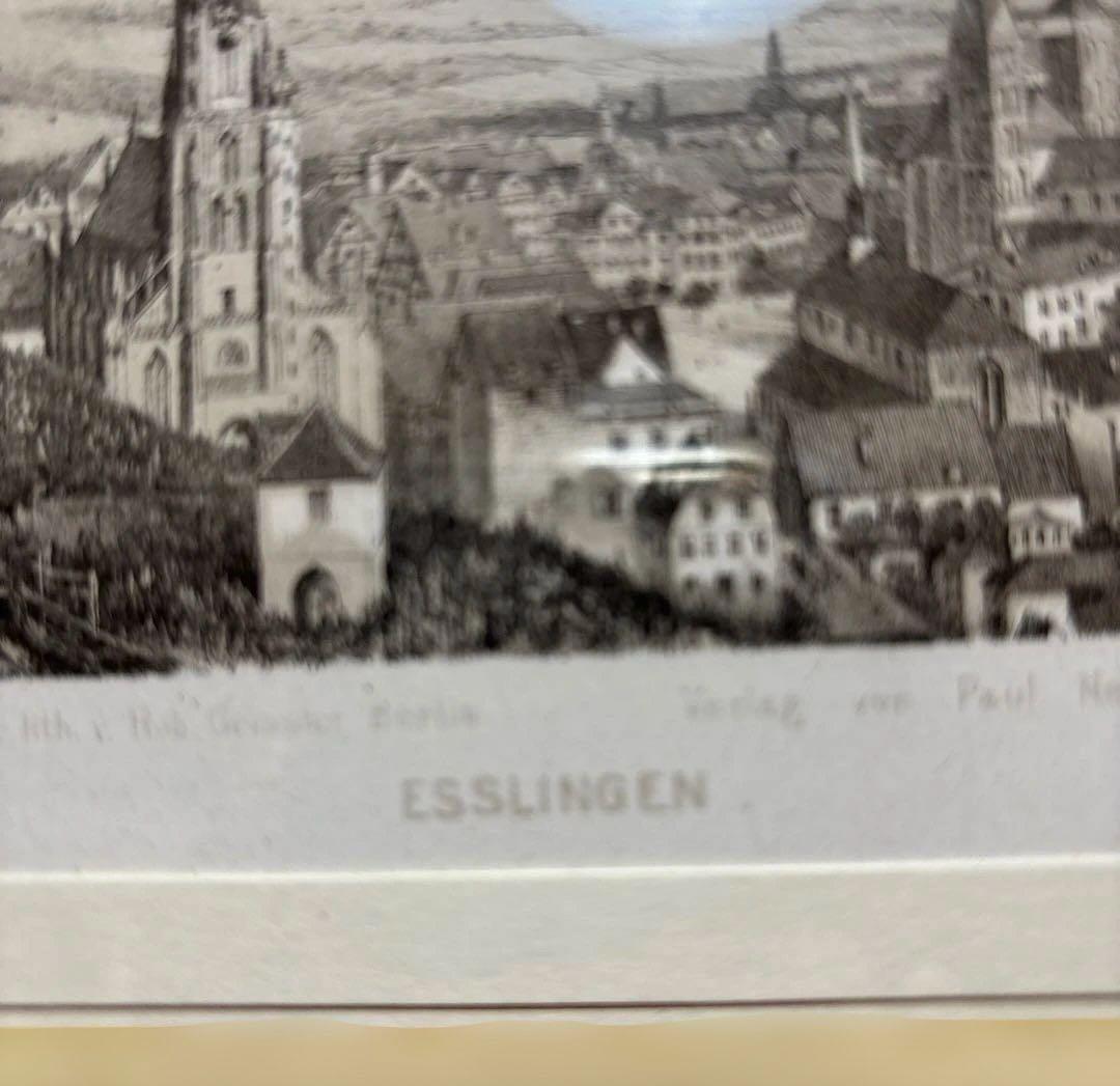 エスリンゲン全景 R.ガイスラーによる1850年頃のオリジナルリトグラフ