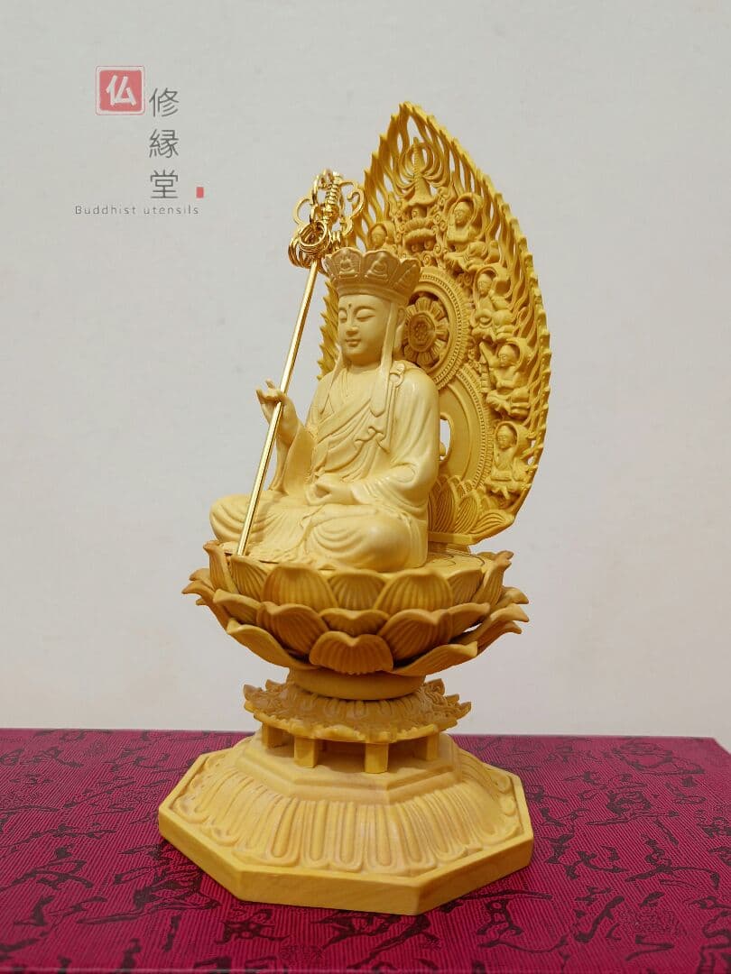 【修縁堂】珍品 木彫仏像 地蔵菩薩座像 地蔵菩薩像 ミニ彫刻 仏教工芸 総柘植材