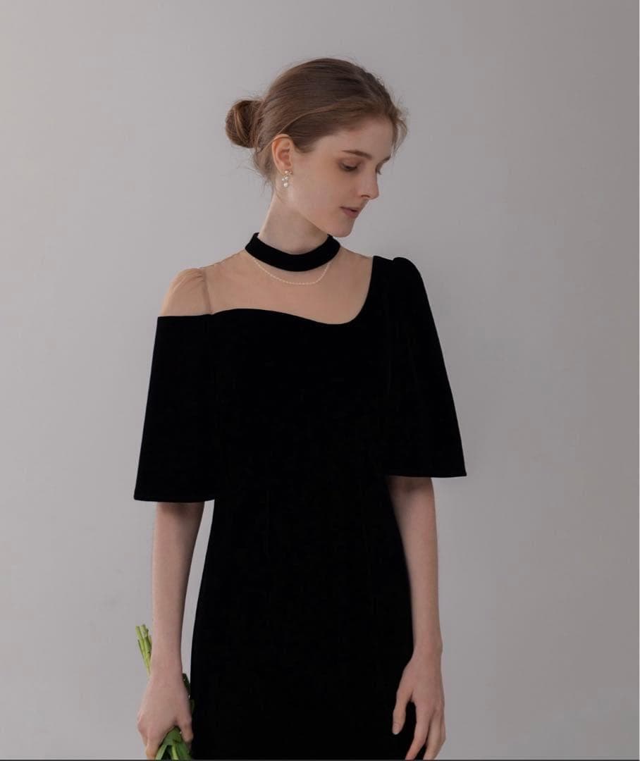 Leja シアースパンコールベロアIラインワンピースドレス　結婚式 お呼ばれ