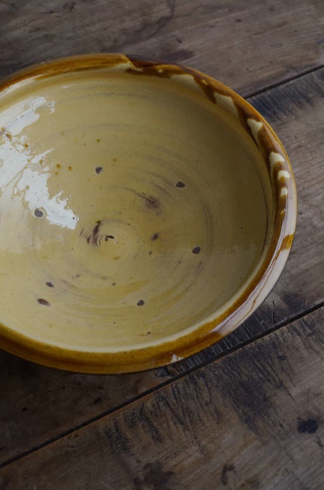 布志名焼ガレナ釉鉢 黄釉 明治頃 / アンティーク 古民藝 黄釉 ボウル 柳宗悦