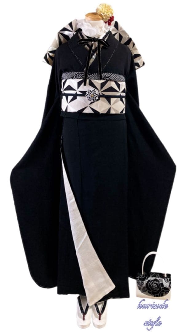 【専用ページ】　　正絹 振袖 フルセット 黒無地 モノトーン 漆黒M〜Lサイズ