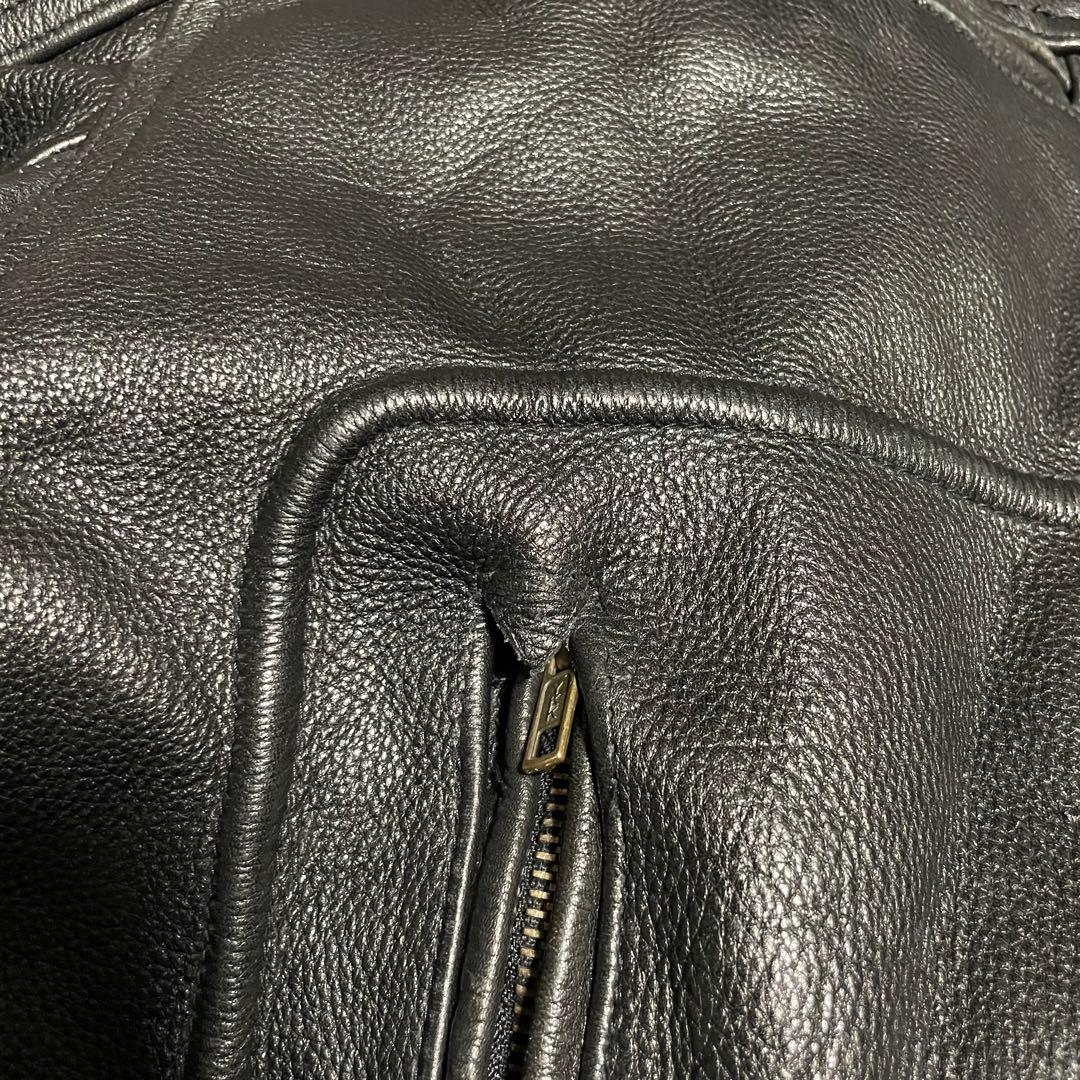 【超大きいサイズ×本革】リアルレザーシングルライダースジャケット USA 黒4L